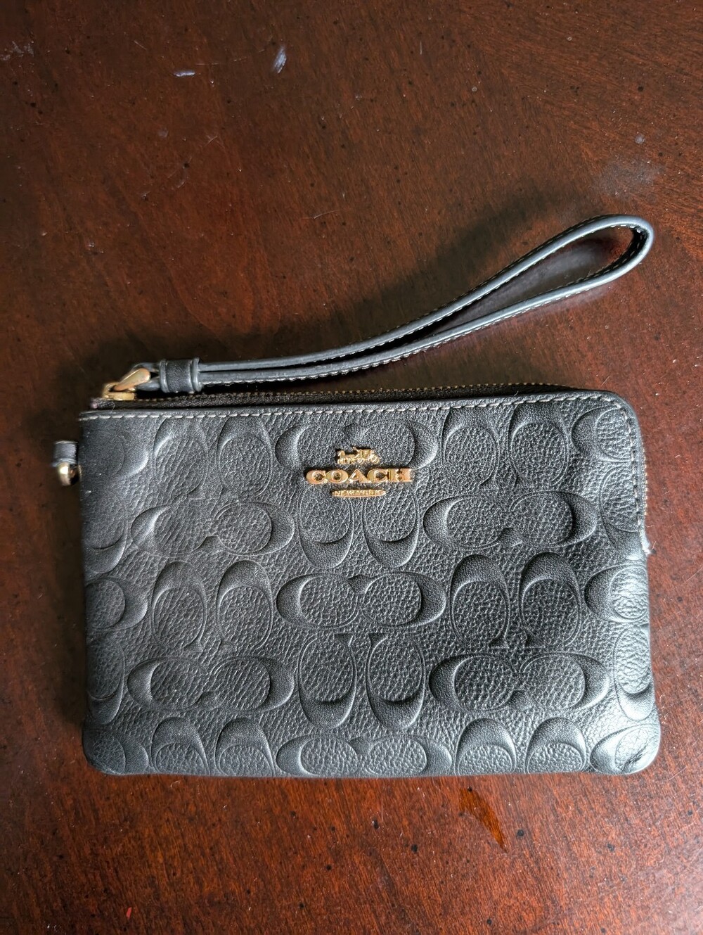 Coach Black Signature Embossed Boxed Corner Wristlet Leather